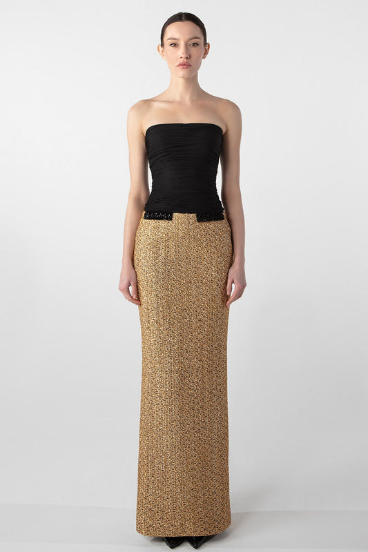 Strapless Tweed and Chiffon Gown