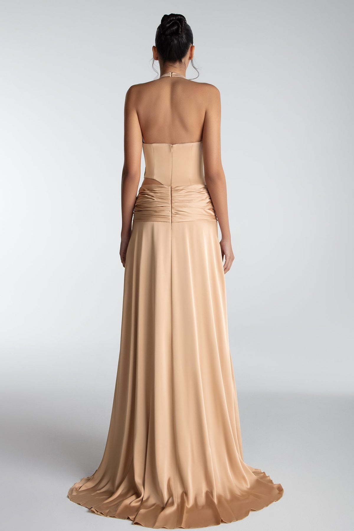 Draped-Hip Halter Gown