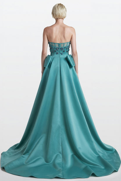 Strapless Crystal Bow Gown