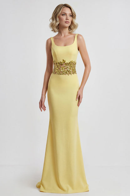 Scoop-Neck Embroidered Waist Gown