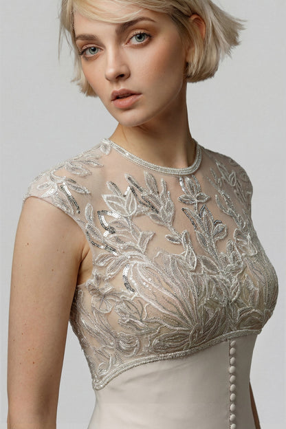 Button-Front Illusion-Yoke Gown