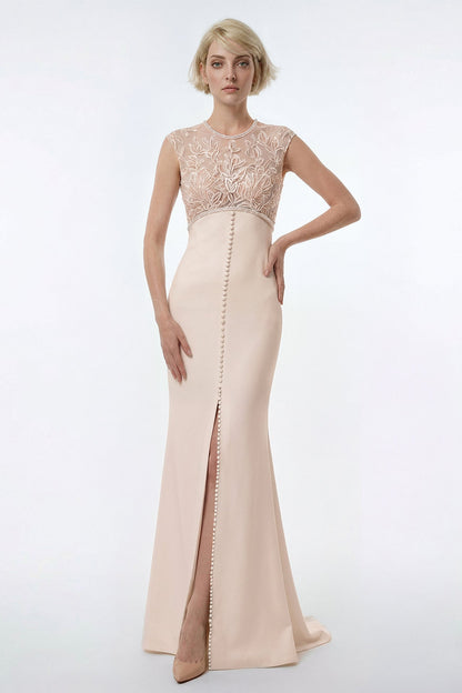 Button-Front Illusion-Yoke Gown