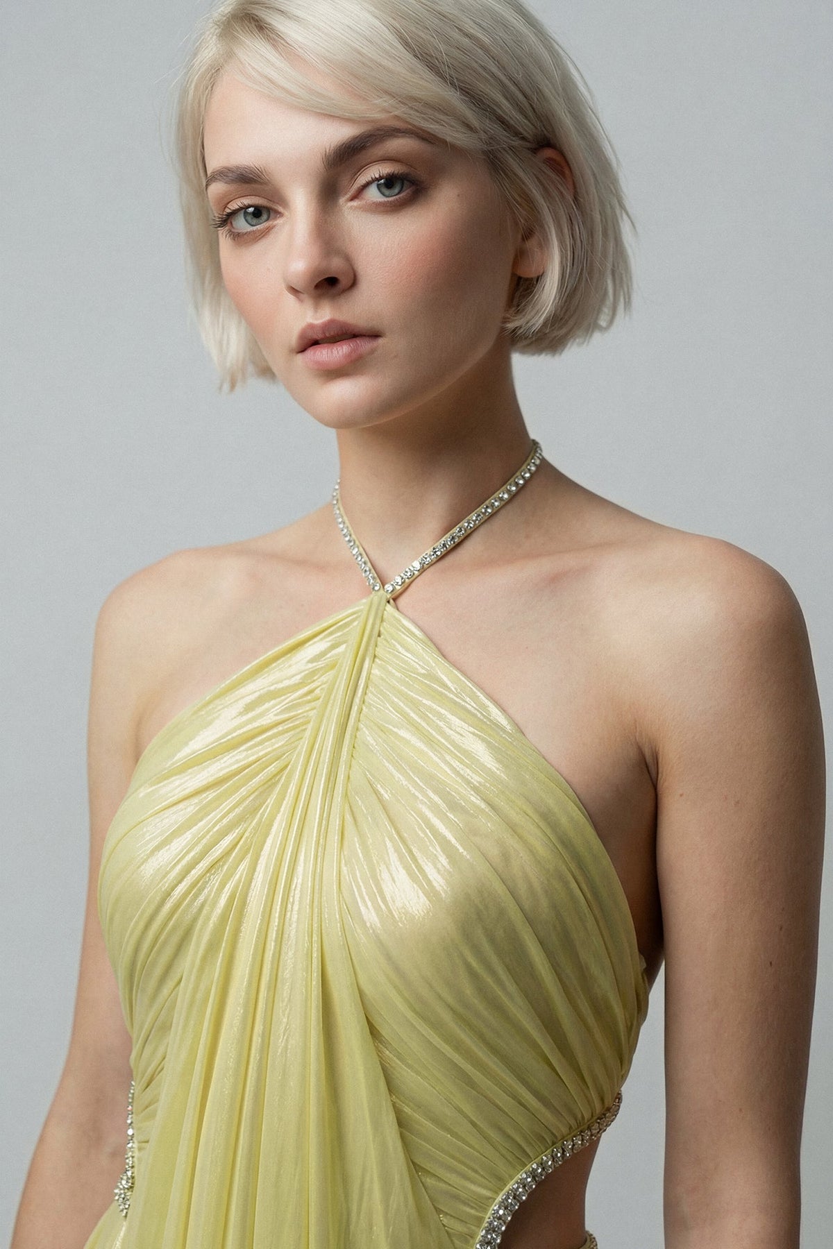 Draped Halter Cut-Out Gown
