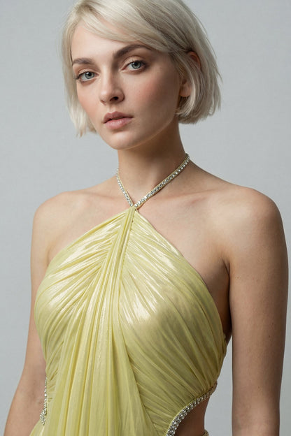 Draped Halter Cut-Out Gown