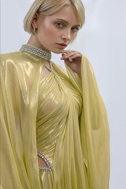 Draped Halter Cut-Out Gown