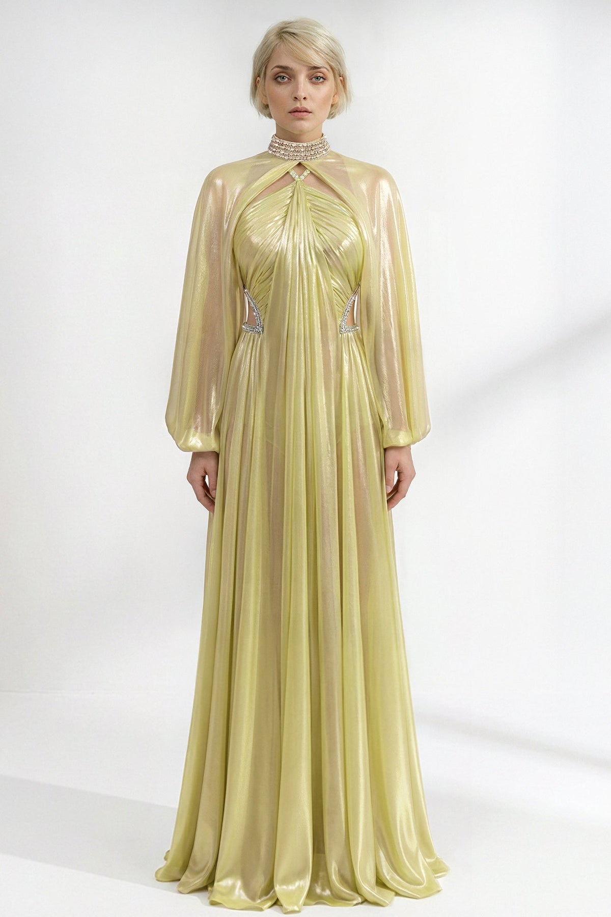 Draped Halter Cut-Out Gown
