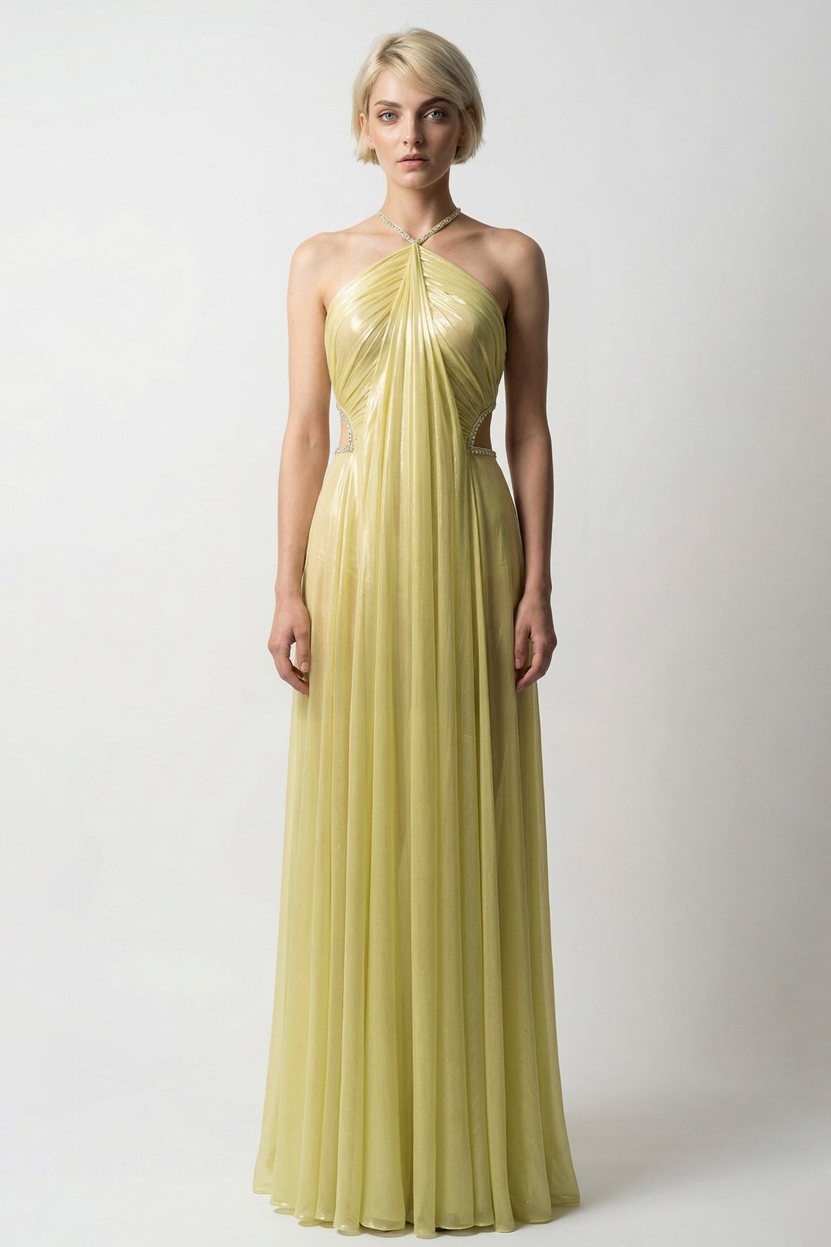 Draped Halter Cut-Out Gown
