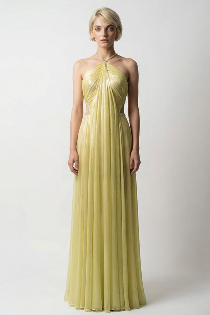 Draped Halter Cut-Out Gown