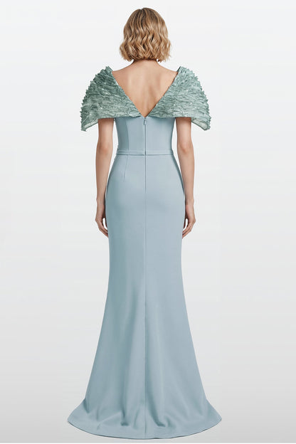 Textured Capelet V-Neck Gown