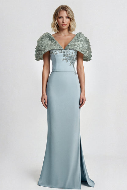 Textured Capelet V-Neck Gown