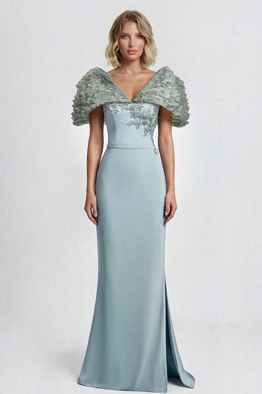 Textured Capelet V-Neck Gown