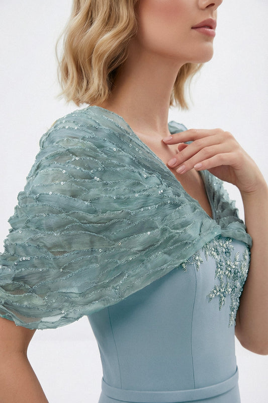 Textured Capelet V-Neck Gown