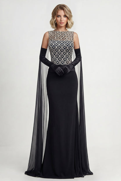 Crystal Lattice Chiffon-Cape Gown