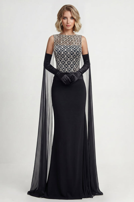 Crystal Lattice Chiffon-Cape Gown