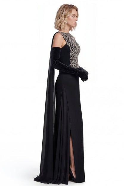 Crystal Lattice Chiffon-Cape Gown