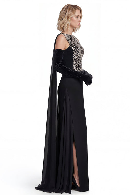 Crystal Lattice Chiffon-Cape Gown