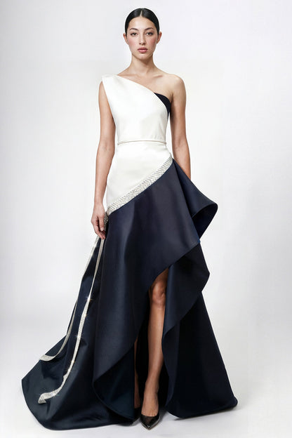 Strapless Cascading Overskirt Gown