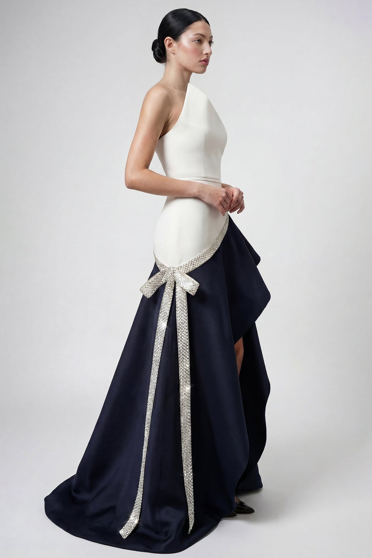 Strapless Cascading Overskirt Gown