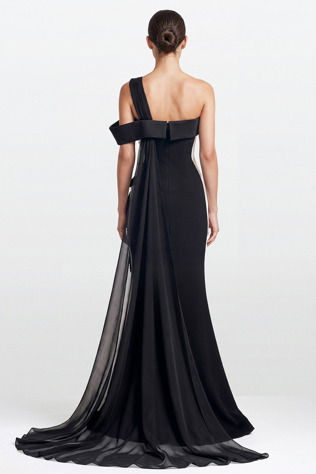 One-Shoulder Beaded Swirl Gown
