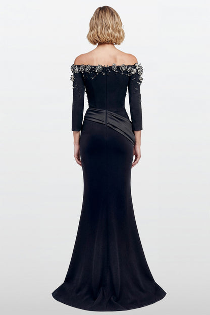 Off-Shoulder Beaded Floral Gown