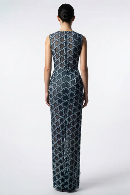 Bateau-Neck Beaded Overskirt Gown
