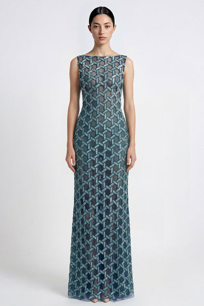 Bateau-Neck Beaded Overskirt Gown