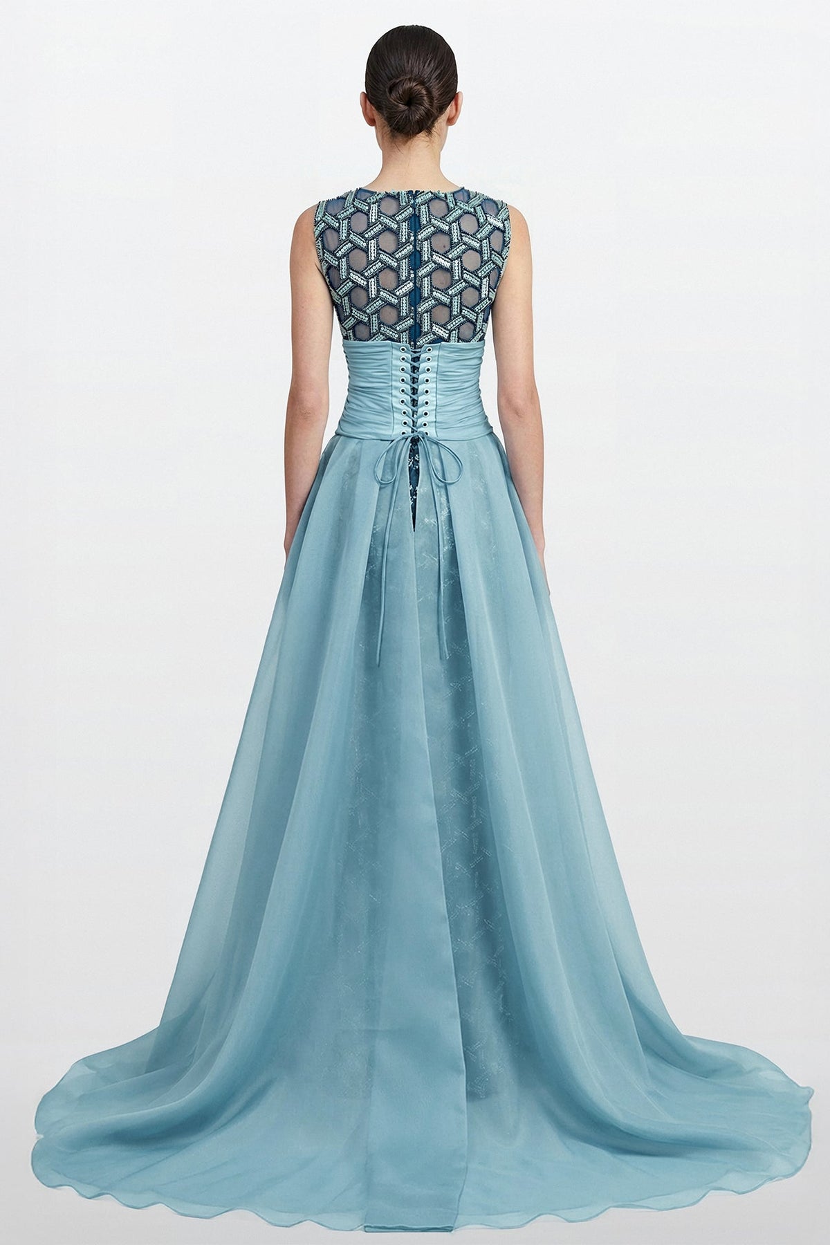 Bateau-Neck Beaded Overskirt Gown
