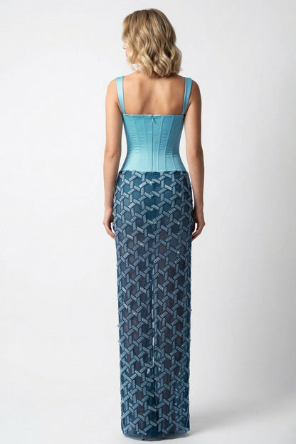 Square-Neck Corset Beaded Gown
