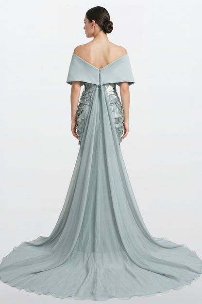 Off-Shoulder Draped Train Gown