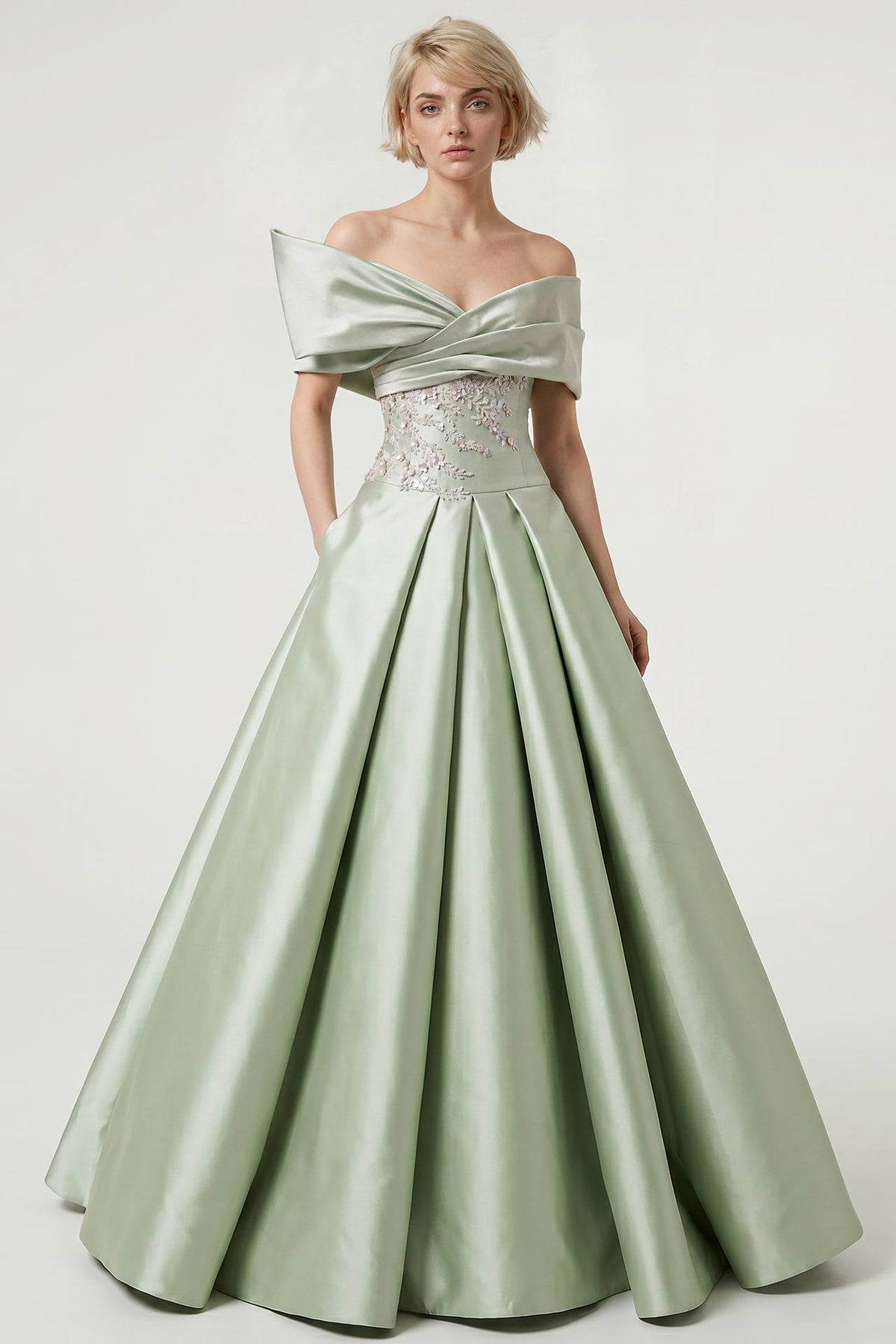 Off-Shoulder Satin Ball Gown