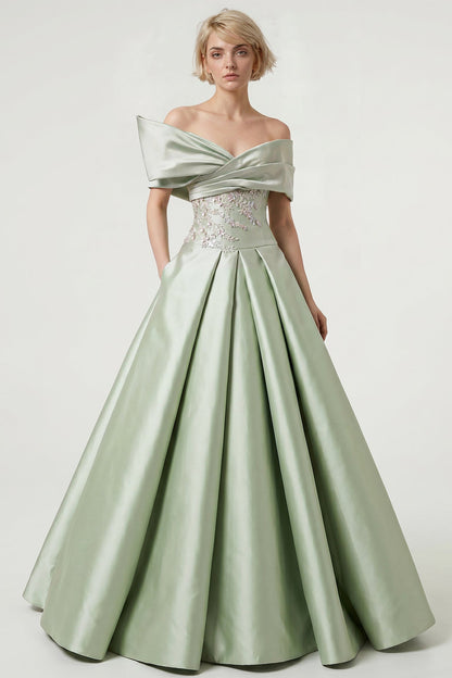 Off-Shoulder Satin Ball Gown