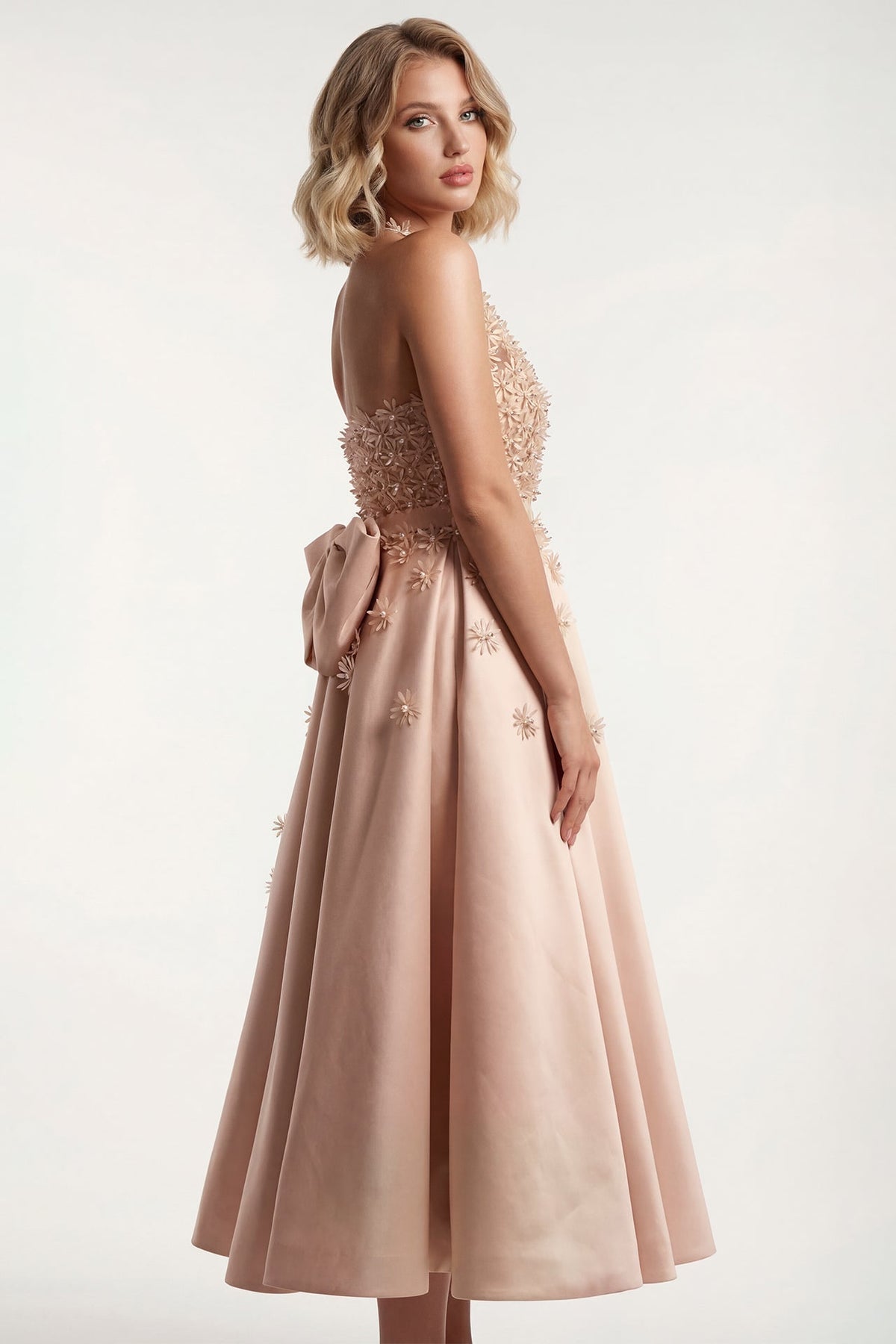 Halter Floral-Appliqué Midi Dress