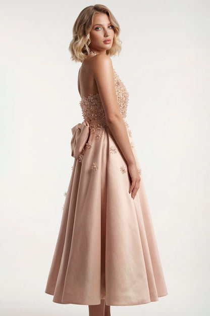 Halter Floral-Appliqué Midi Dress