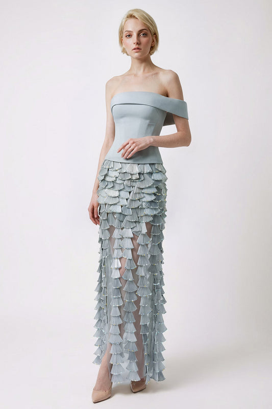 Off-Shoulder Corset Appliqué Gown