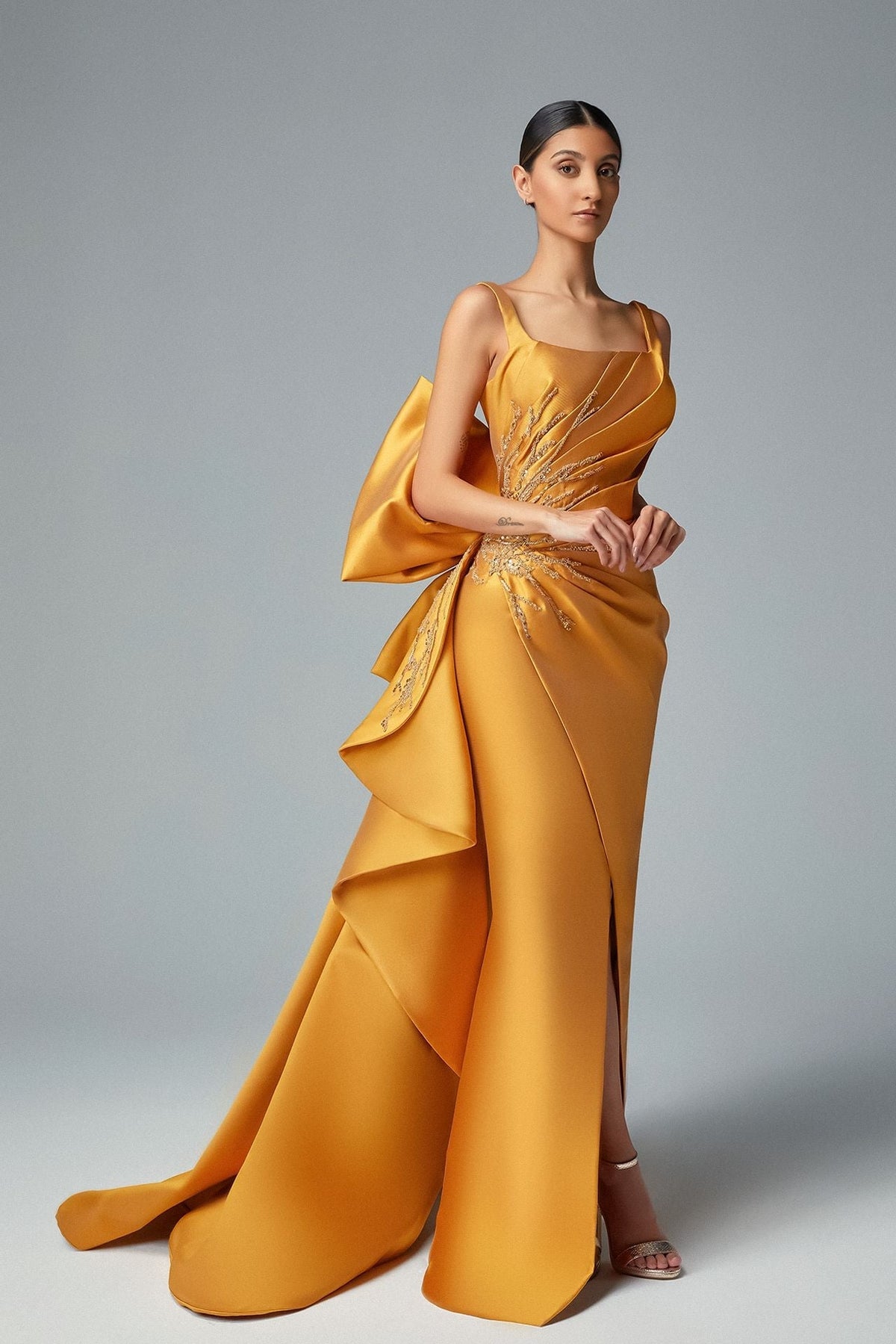 Square-Neck Bow-Back Gown