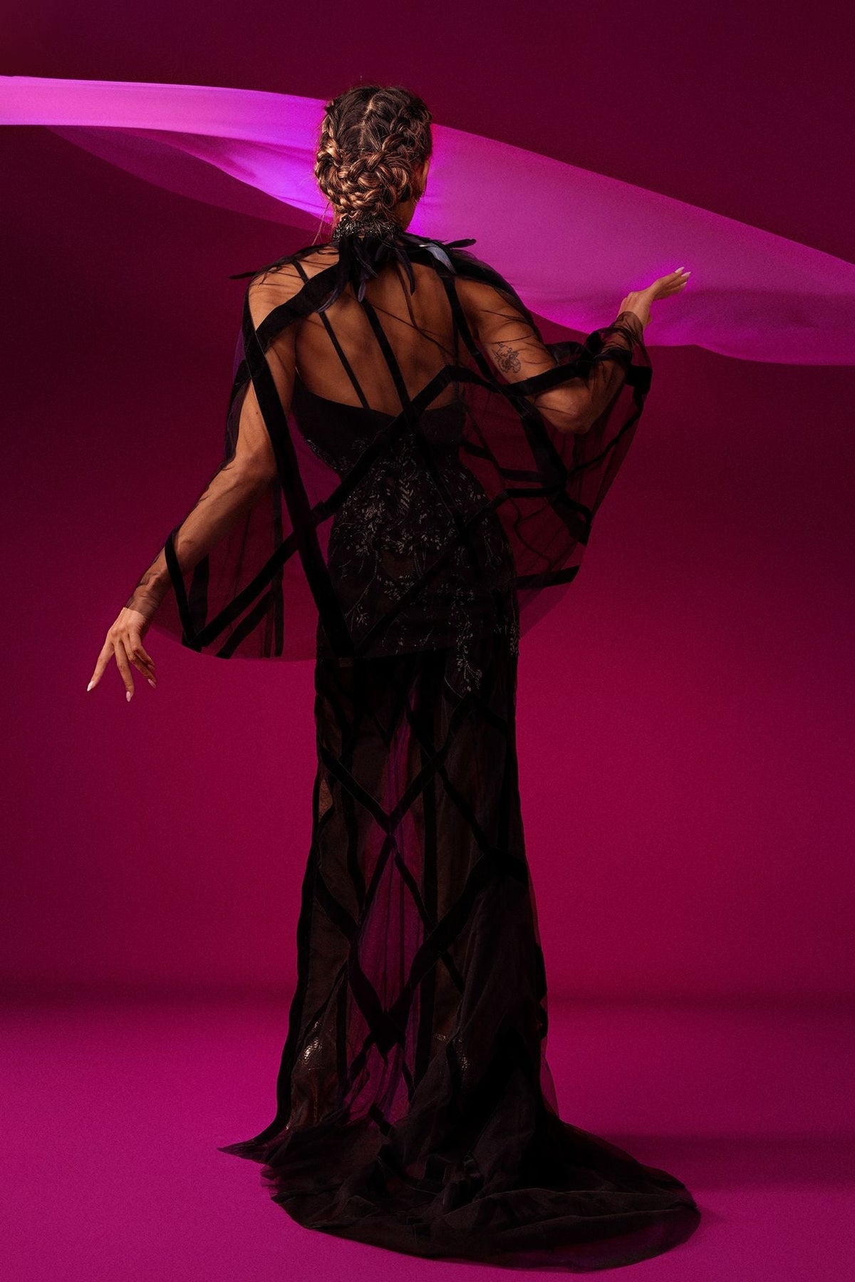 Plunging Velvet Cape Gown