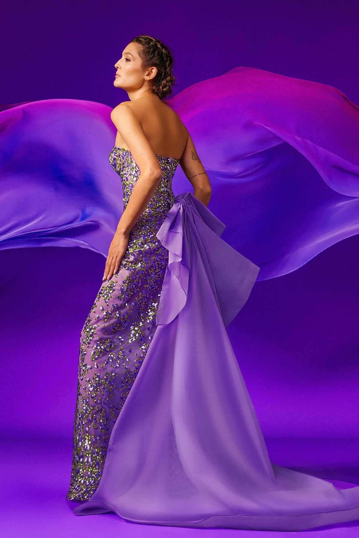 Strapless Sequin Bow Gown