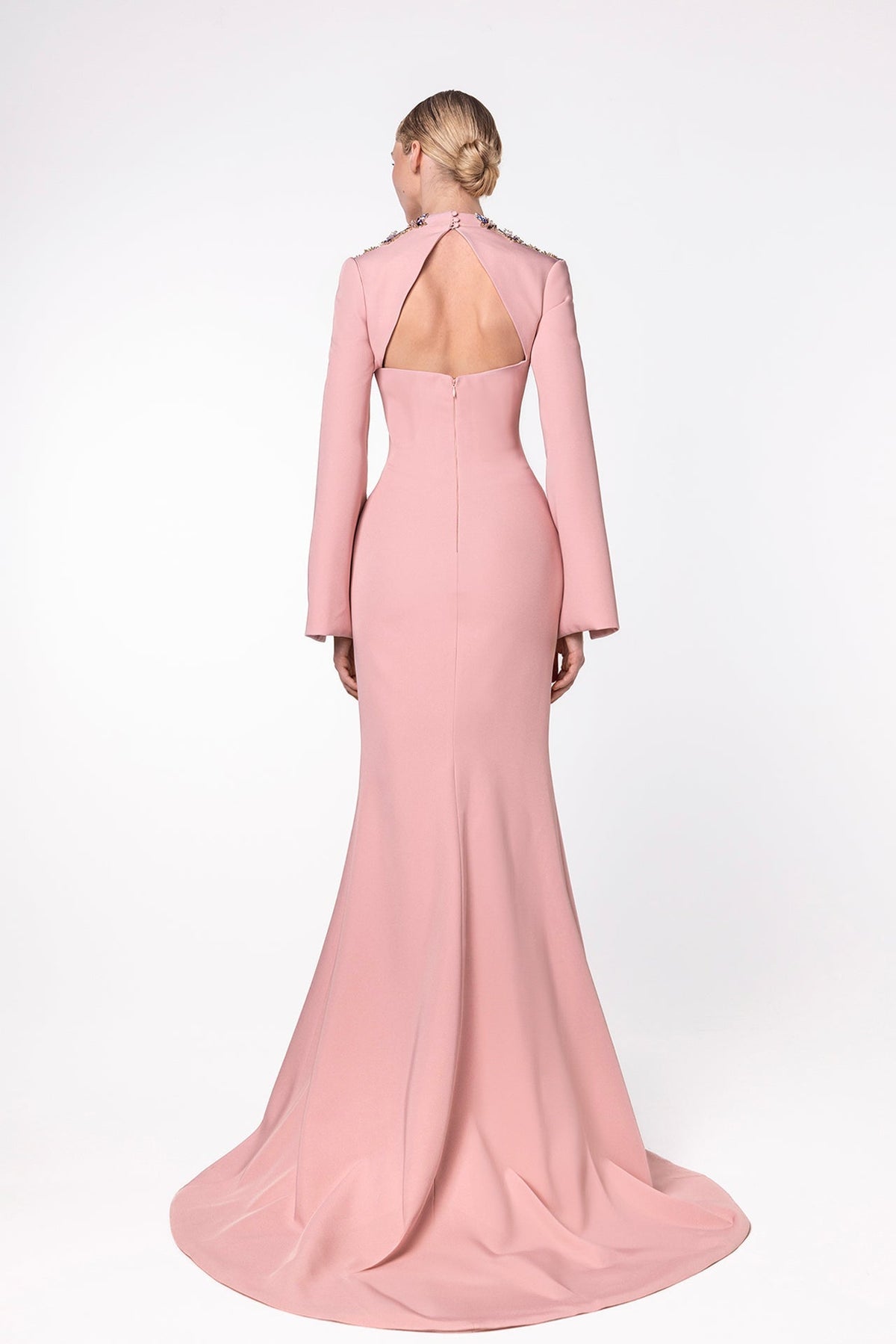 Button-Front Split-Sleeve Gown