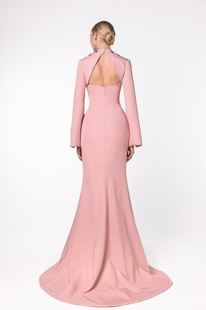 Button-Front Split-Sleeve Gown