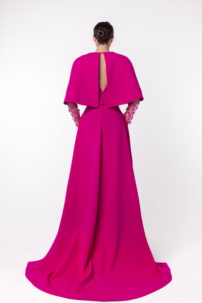 Deep V-Neck Cape Gown
