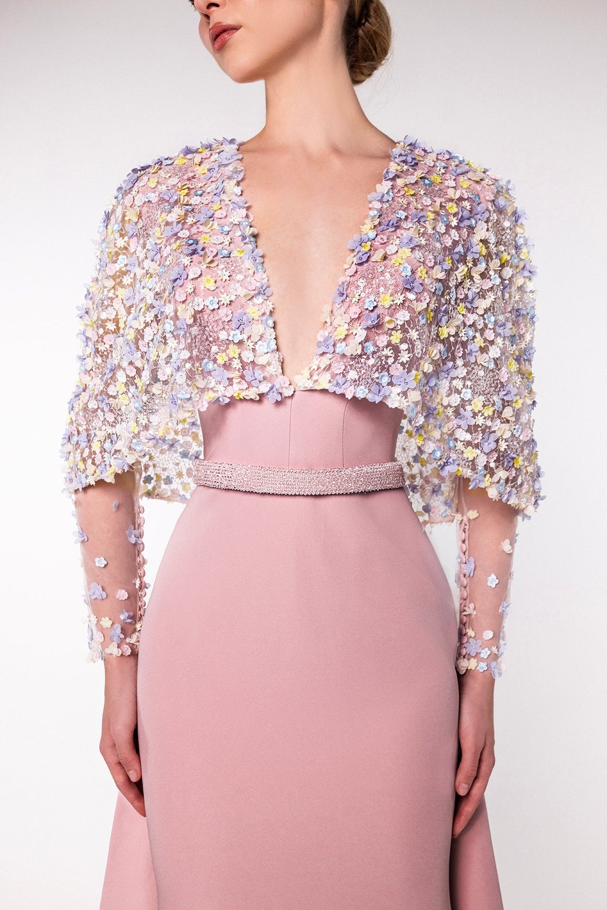 Floral Appliqué Bolero Gown