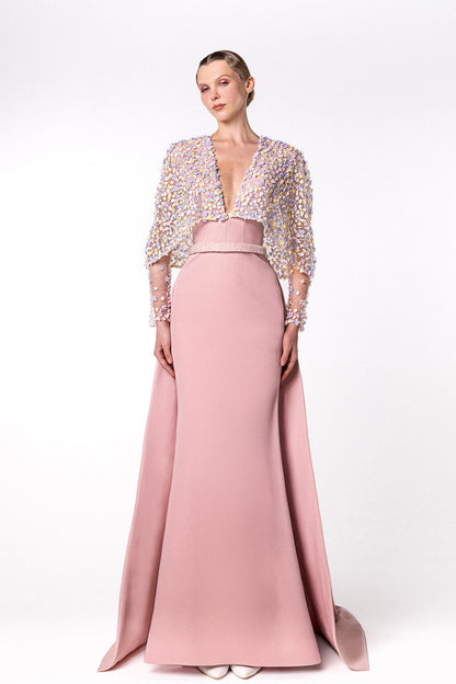 Floral Appliqué Bolero Gown