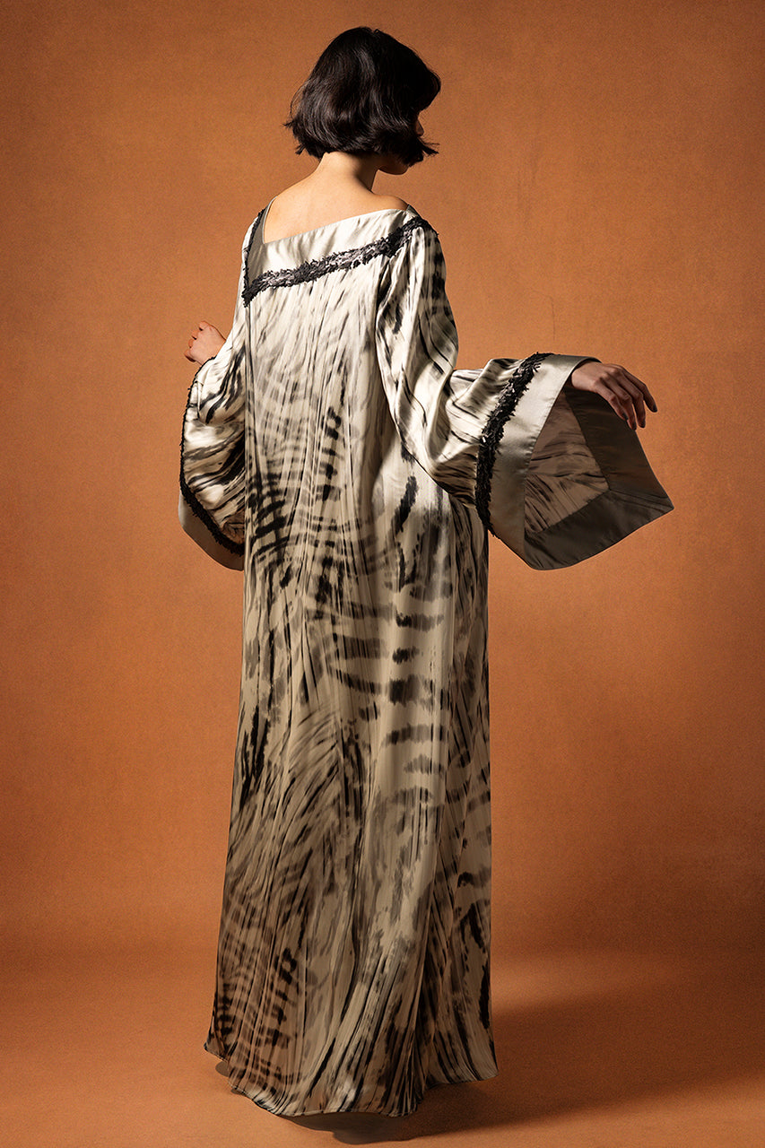 Printed Satin Bell-Sleeve Kaftan