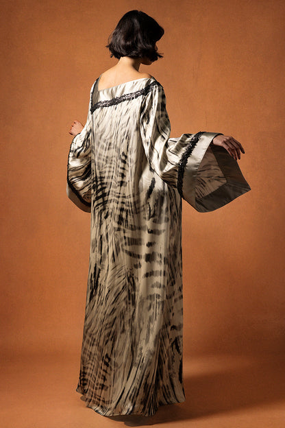 Printed Satin Bell-Sleeve Kaftan