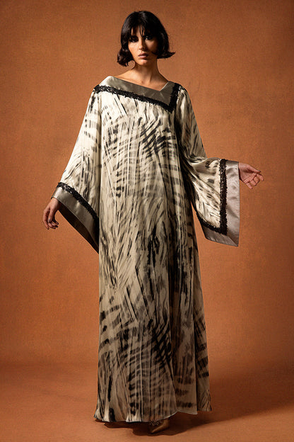 Printed Satin Bell-Sleeve Kaftan