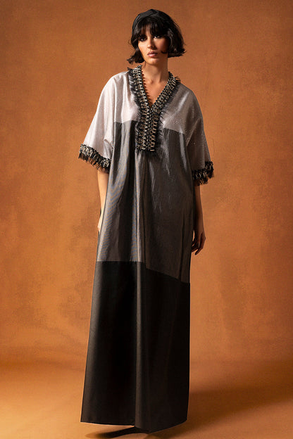 Beaded V-Neck Organza Kaftan