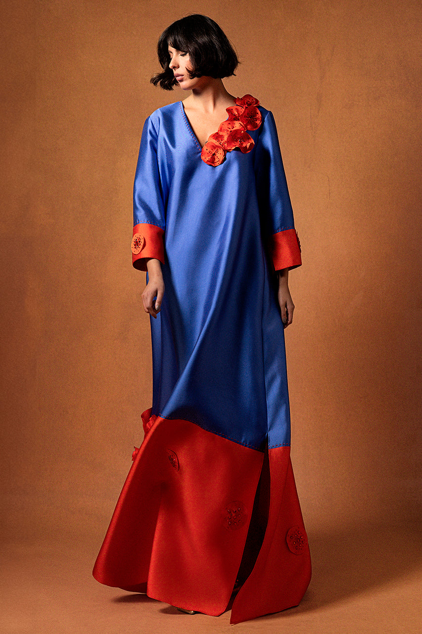 Rosette-Trimmed Flared-Hem Kaftan