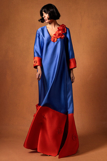 Rosette-Trimmed Flared-Hem Kaftan