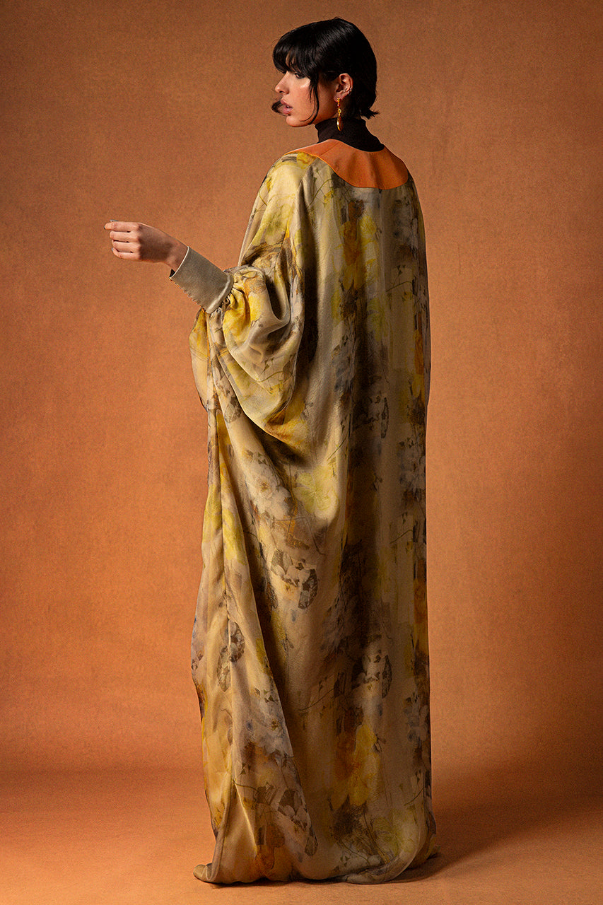 Printed Organza Open-Front Kaftan