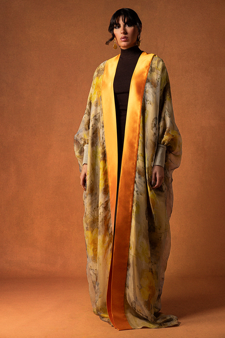 Printed Organza Open-Front Kaftan